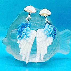 Brincos Asas de Anjo Azuis e Brancas