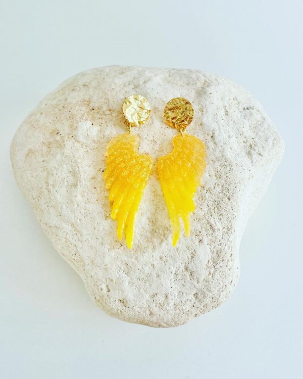 Brincos Asas de Anjo Amarelas